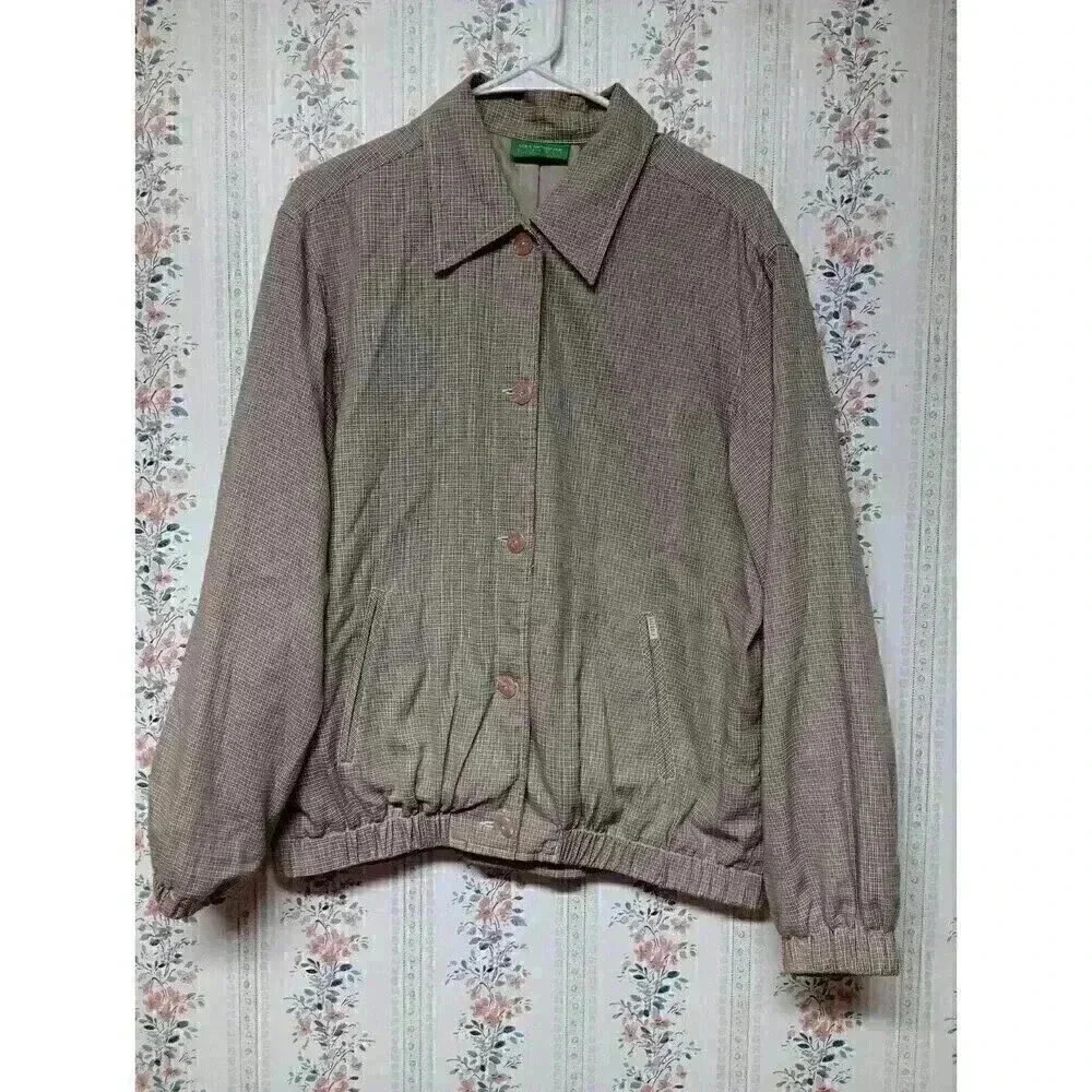 Liz Claiborne Jacket Womens Medium Plaid Button Down Lined Liz Golf Collared